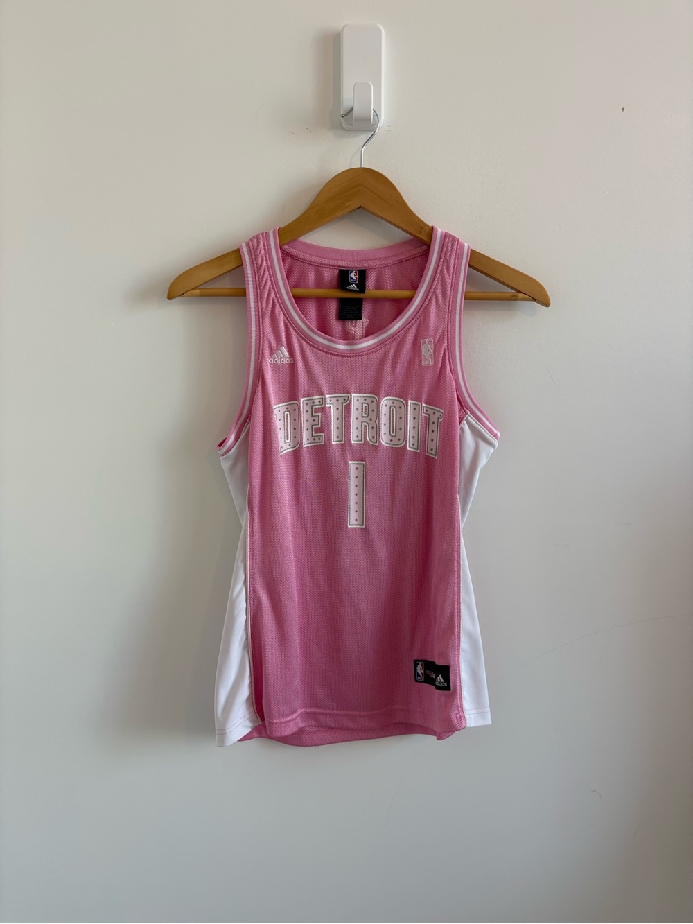 adidas Pink and White Detroit Women's Basketball Jersey #1